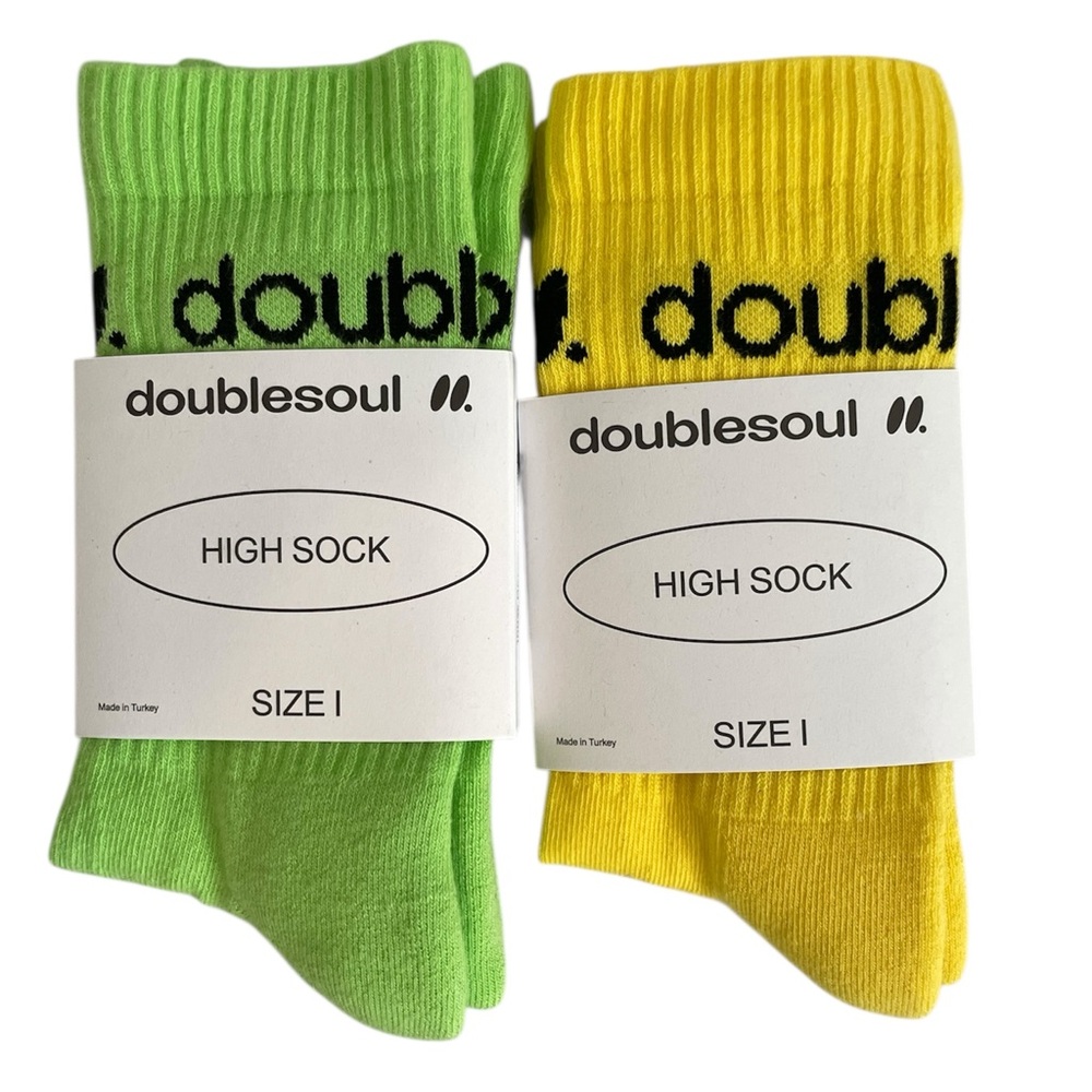 New Doublesoul High Socks(2)- Organic Cotton Blend Pete Davidson Green & Yellow